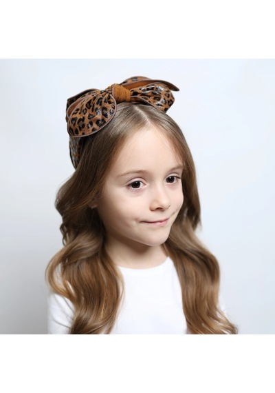 Billy Loves Audrey Leopar Desenli Fiyonklu Kız Çocuk Tacı Kahverengi