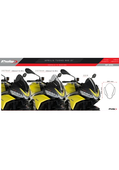 Aprilia Tuono 660 Tuono V4 Factory Puig Z-racing Füme Ön Cam Füme