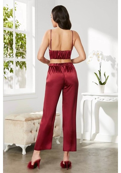 Pierre Cardin Kadife Saten 3'lü Pijama Takım 2075 Bordo 001