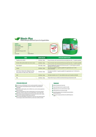 Biovin Plus Bitkisel Amino Asit Sıvı Organik Gübre 20 Litre