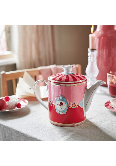 Kırmızı Pembe Porselen Demlik 1300 Ml