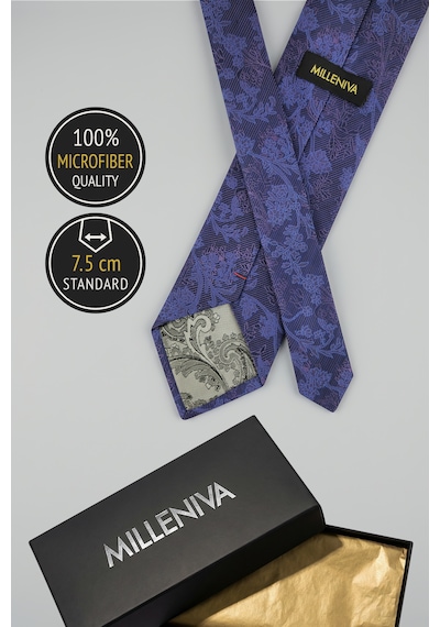 Milleniva Twill Şal Desenli Mor Kravat & Mendil