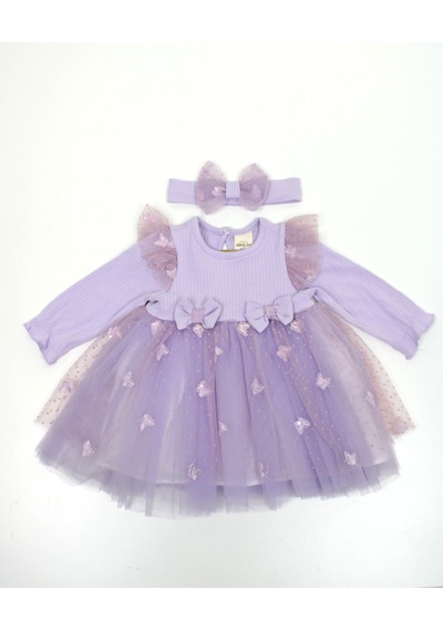 Serkon Fitilli Tüllü Bebek Elbise 0558 Lila