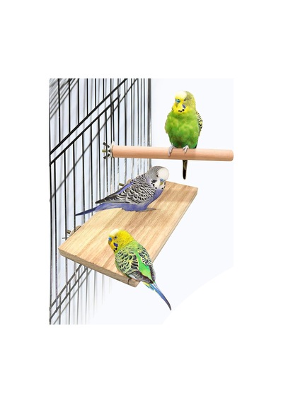 4 Pcs Kuş Levrek Standı Platform Oyuncak - Doğal Ahşap Kuş Kafesi Aksesuarları 2 Düz, 2 Digdörtgen