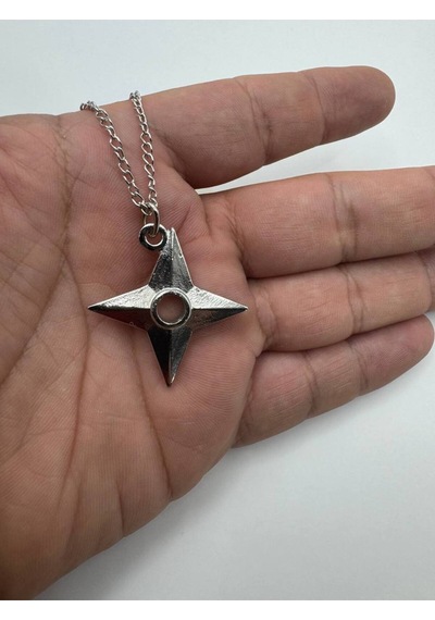 Ninja Shuriken Yıldız Figürlü Unisex Kolye 60 Cm Zincirli Metal Tasarım Çok renkli