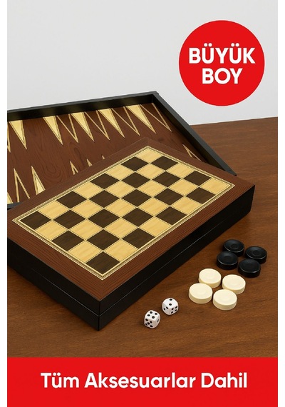Platin Kaplama Büyük Boy Tavla Tavla & Dama 2 Si 1 Arada, Çizilmez Yüzey Set