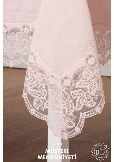 Beril Lüx Dantelli Keten Kumaş Pudra Masa Örtüsü 160x230 Cm - 1124 Çok Renkli
