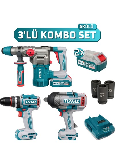 Total Toslı250281e 3'lü Kombo Set Kırıcı Delici Darbeli Matkap Somun Sökme Seti