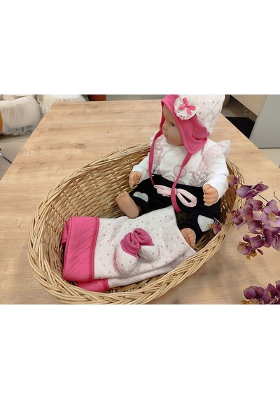 Şapka & Ayakkabılı Kapitone Bebek Battaniyesi - Pembe Puset & Bebek Arabası Örtüsü - %100 Pamuklu Fuşya