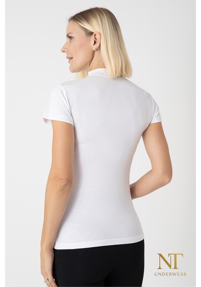 Nt Underwear Kadın Bambu Balıkçı Yaka Yarım Kol Body - T-shirt Hafif, Rahat Ve Şık Beyaz