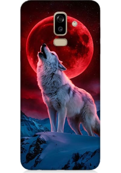 Samsung Galaxy J8 Uyumlu Kırmızı Ay Kurt Desenli Silikon Kılıf