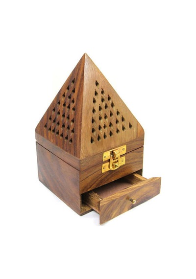 Konik Tütsü Yakma Kutusu Ahşap Piramit 16cm