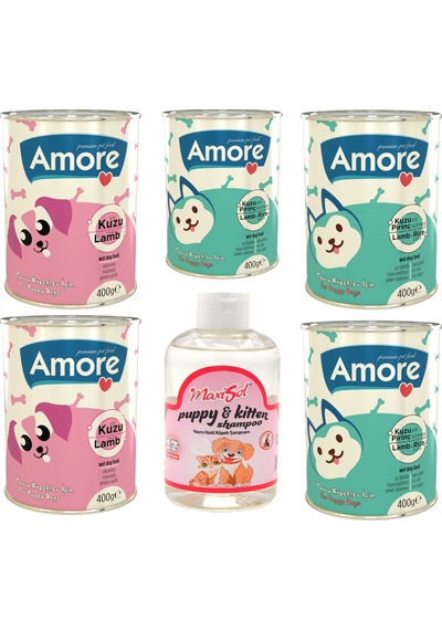 Amore Kuzu Etli Yavru Köpek Konservesi 3 x 400 G + Chunks 2 x 400 G + Şampuan 200 ML