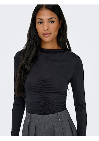 Only Onlhannah L/s Ruchıng Top Jrs Kadın Siyah T-shirt - 15363623