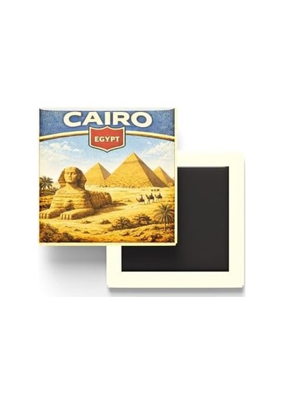 Mısır Kahire Şehri Temalı Vintage Buzdolap Magneti 9x9 Cm