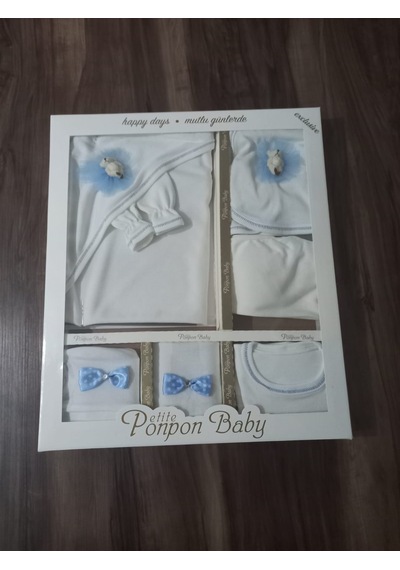 Petite Ponponbaby 10 Lu Hastane Çıkışı Seti Ayıcık Baskılı Mavi Beyaz - Mavi
