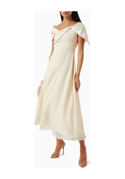 Eegen Studio Kristal Off - Shoulder Midi Elbise - Şık Tasarım, A - Line Kesim Ve Zarif Detaylarla Kırık Beyaz