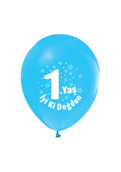 Balon baskılı 12 inc 1+1 iyiki doğdun 1 yaş mavi pk:100