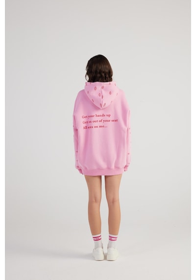 Holly Lolly Oversize Kapüşonlu Unisex Eye Sweat Pembe