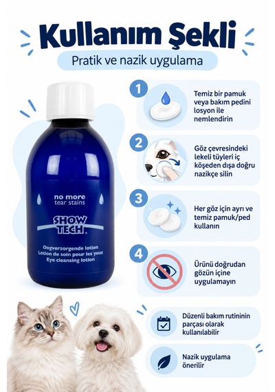 Showtech No More Tear Stains Kedi Köpek Göz Çevresi Leke Çıkarıcı Losyon 250 Ml