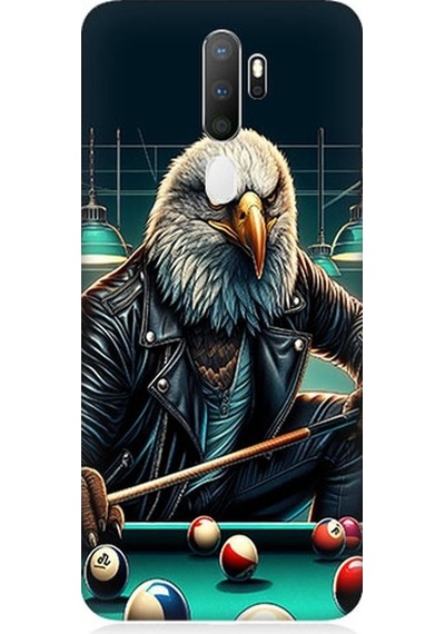 Oppo A5 2020 Uyumlu Bilardo Oynayan Deri Ceketli Kartal Desenli Silikon Kılıf