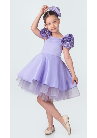 Mnk Baby & Kids Fanari Krep Saten Gren Destekli Kız Abiye M00735 Mor