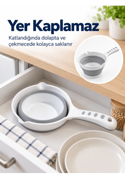 Beylini Beylini Katlanabilir Akordeon Koçero Çamaşır Sebze Bebek Yıkama Kamp Katlanır Maşraba Beyaz