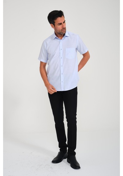 Klasik Kısa Kol Keten Cotton Garneli Hediye Kutulu Erkek Gömlek Fs-000748 - Açık Mavi-1677 Açik Mavi