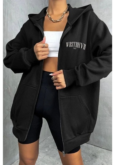Altamira Unisex Gri Wrst Sırt Baskılı Ince Mevsimlik Kapşonlu Oversize Hırka 001