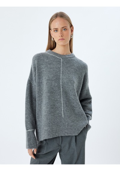 Koton Oversize Triko Kazak Yumuşak Dokulu Uzun Kollu Bisiklet Yaka Gri 5wak90269ht Gri