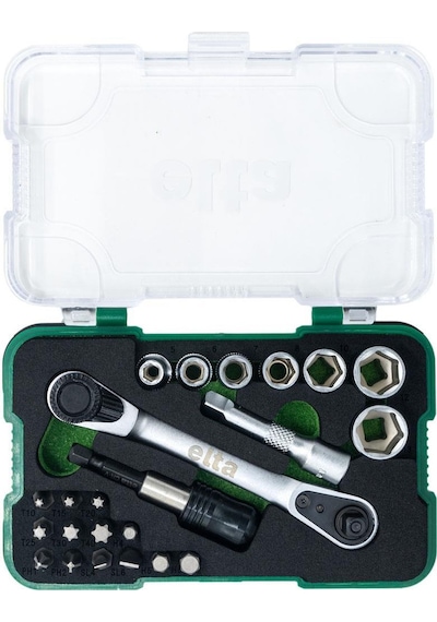 Elta 14000005079 1/4'' Altıköşe Cırcırlı Lokma Anahtar Ve Bits Uç Seti 23 Parç