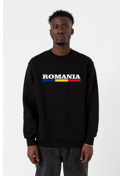 Romania Flag Lettern Siyah Erkek 2ip Sweatshirt Siyah