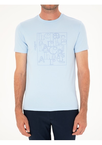 Açık Mavi Slim Fit Bisiklet Yaka T-shirt Denim