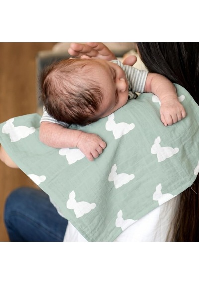 %100 Pamuk Müslin Bebek Omuz Bezi 5li - Mono Lapin Matcha Green Omzbez-05l-000mhg