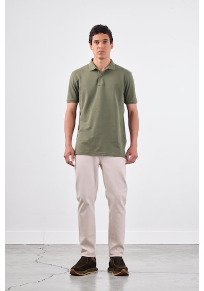 Dufy Haki Polo Yaka Pamuklu Düz Renk Slim Fit Erkek T-shirt Haki