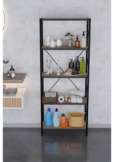 Titan Banyo Rafı Dekoratif Çok Amaçlı Raf Havlu Deterjan Rafı 150x60cm Atlantikçam Kahverengi