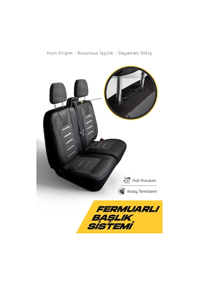 Füme - Gri Panda Bodrum Serisi Ford Transit 2014+ Araca Özel Keten Ticari Oto Koltuk Kılıfı