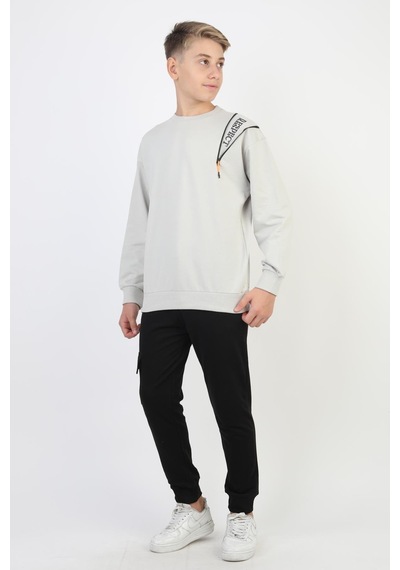 Mevsimlik Respect Baskılı 2 İplik %100 Pamuk 2 İplik Uzun Kollu Erkek Çocuk Sweatshirt-90933 Gri