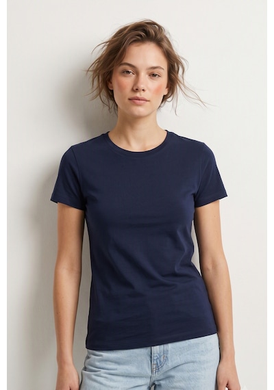 Elemge %95pamuk %5likra Vücuda Oturan Magic Fit Lacivert Kadın Stretch T-shirt Compact Penye Kısa Kol Esnek Basic Tişört Elastan