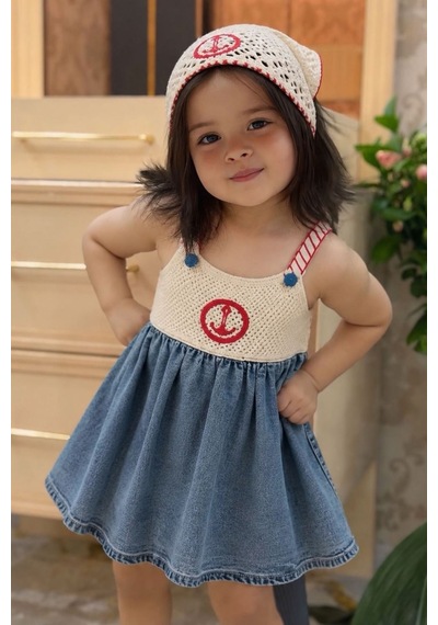 Miniğimin Cicileri Denizci Örgü Detaylı Kız Çocuk Yumuşak Kot... Mavi