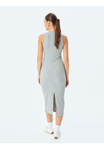 Koton Bisiklet Yaka Kolsuz Slim Fit Midi Kalem Elbise Gri 5sak80006ek Gri