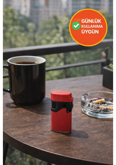 Kırmızı Rüzgar Geçirmez Çakmak Turbo Alev Doldurulabilir Metal Başlıklı Güçlü Çakmak