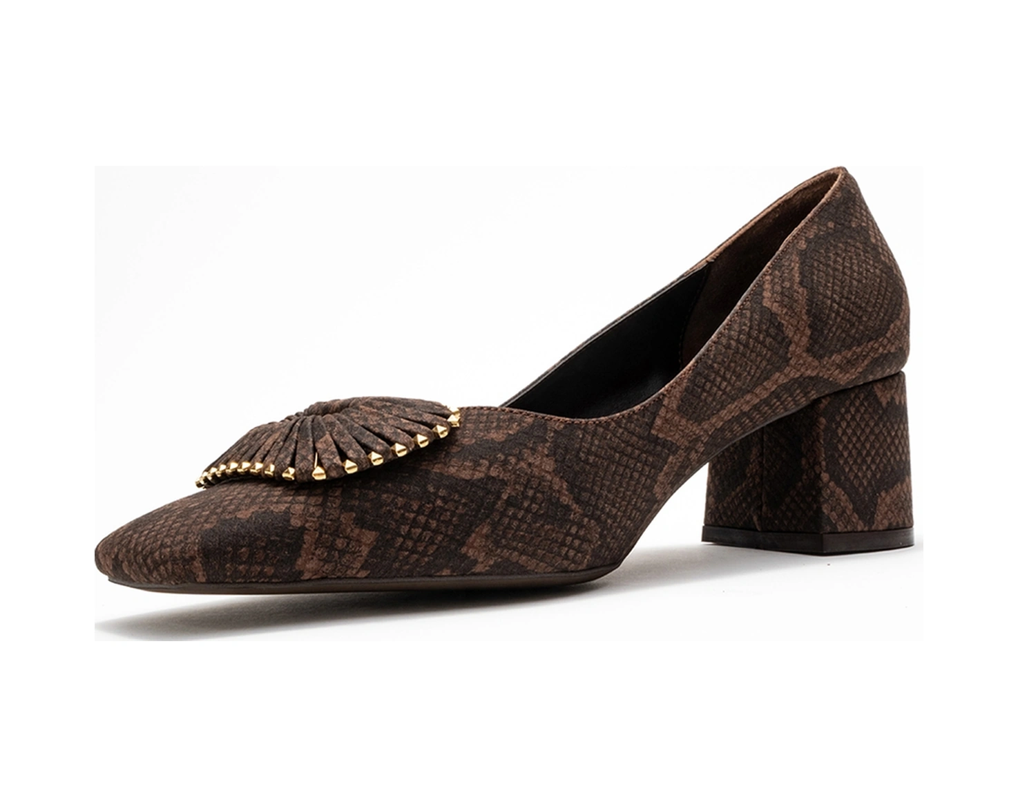 Luvishoes Luvi Shoes Velora Kahverengi Desenli Tokalı Kadın Kalın Topuklu Ayakkabı Kahverengi