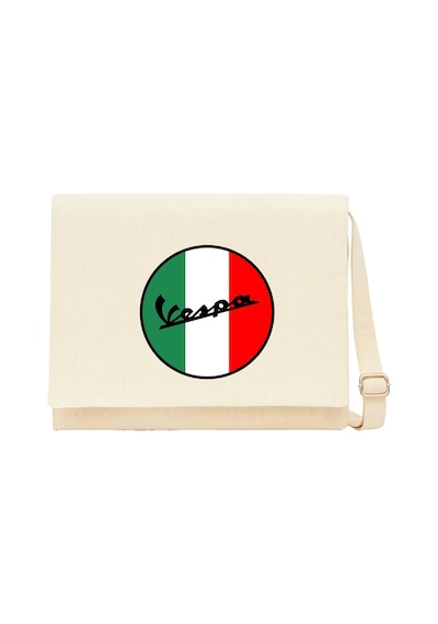 Vespa Logo Krem Kanvas Postacı Çantası
