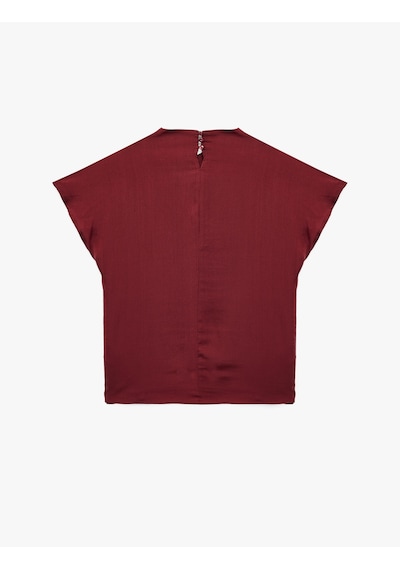 Koton Kap Kol Dökümlü Dik Yaka Saten Bluz Bordo 6sak60289ew
