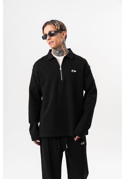 Respire Erkek Yarım Fermuarlı Modal Sweatshirt Siyah
