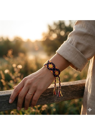 Selene El Yapımı Makrome Bileklik Mor - Siyah