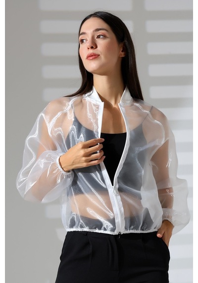Mois Atelier Organze Şifon Tül Bomber Beyaz Ceket Gömlek Tasarım Hediye Büyük Beden Tesettür Beyaz