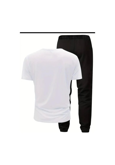 Medinenur Zar Baskılı T-shirt Eşofman Altı Jogger Rahat Kalıp Siyah Eşofman Takım Beyaz