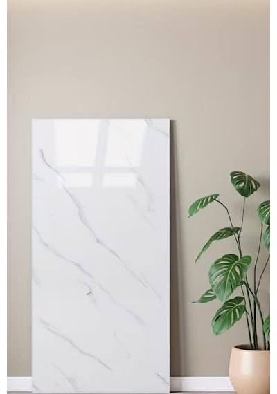 10 Adet 30x60 Cm Yapışkanlı Mermer Desenli Köpük Banyo,tezgah Arası Duvar Paneli Kağıdı Cf-1035 Beyaz
